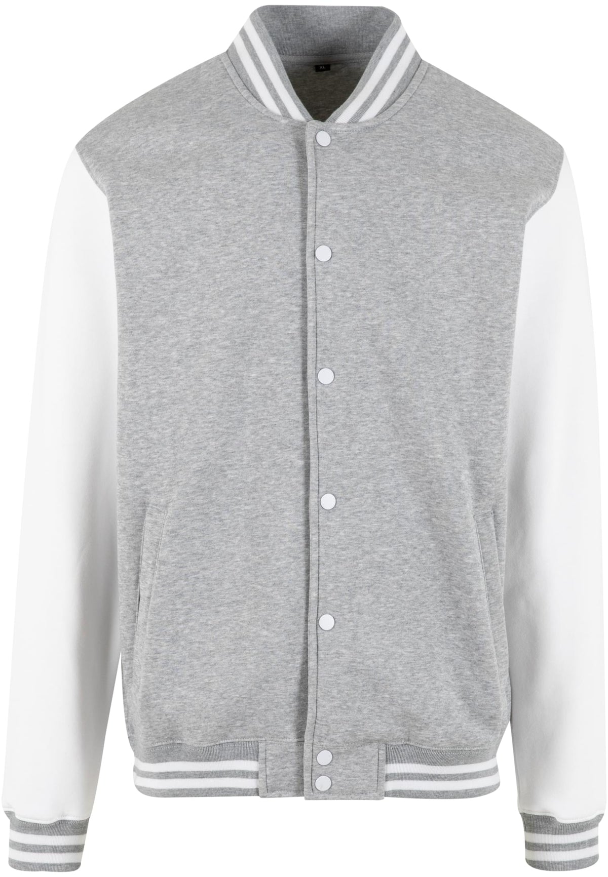 Veste college molleton BY015 gris chine et blanc - vue de face